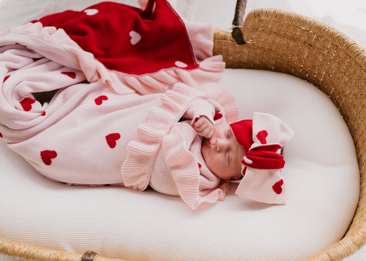 Frill Knit Blanket | Red Hearts