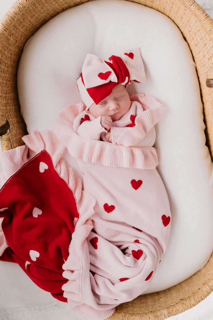 Frill Knit Blanket | Red Hearts