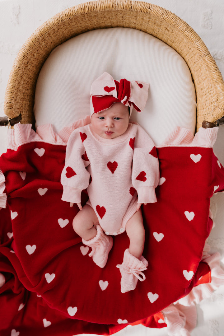 Frill Knit Blanket | Red Hearts