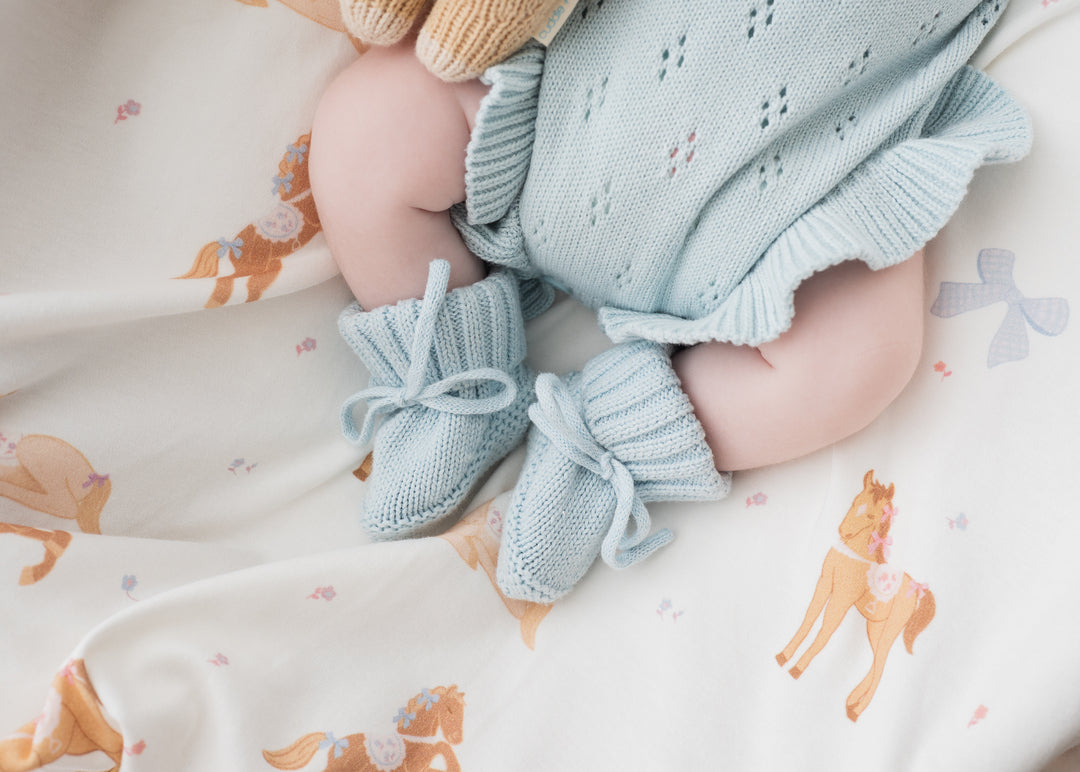 Knit Tie Romper | Sky Blue Pointelle