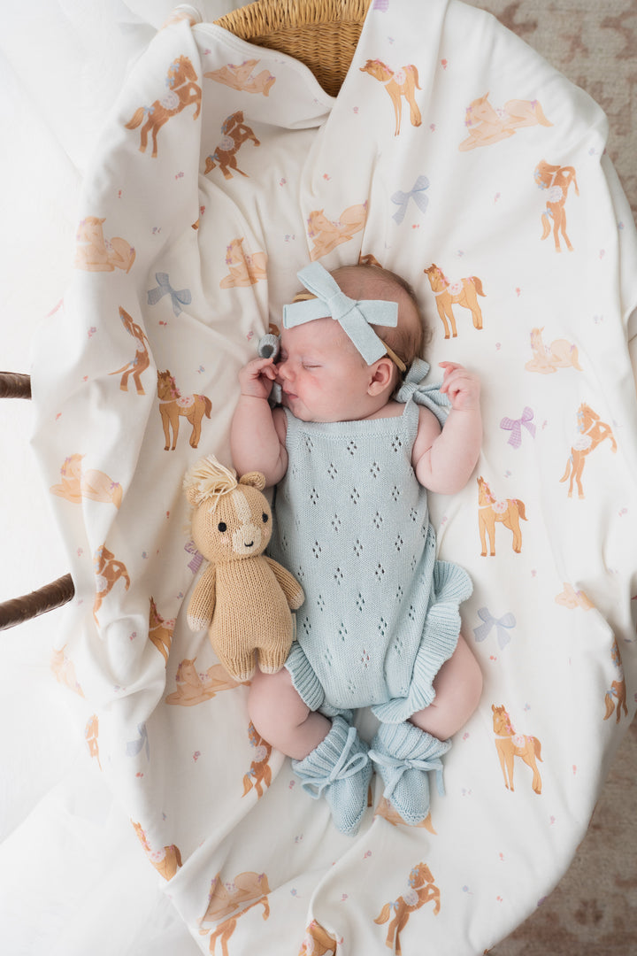 Knit Tie Romper | Sky Blue Pointelle