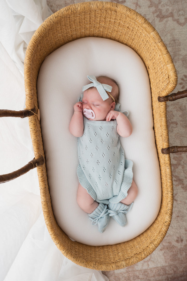 Knit Tie Romper | Sky Blue Pointelle