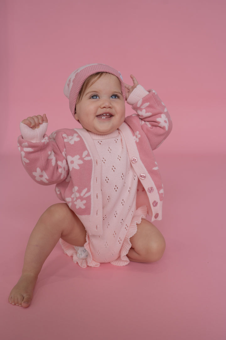 Knitted Cardigan | Daisy Floral Strawberry