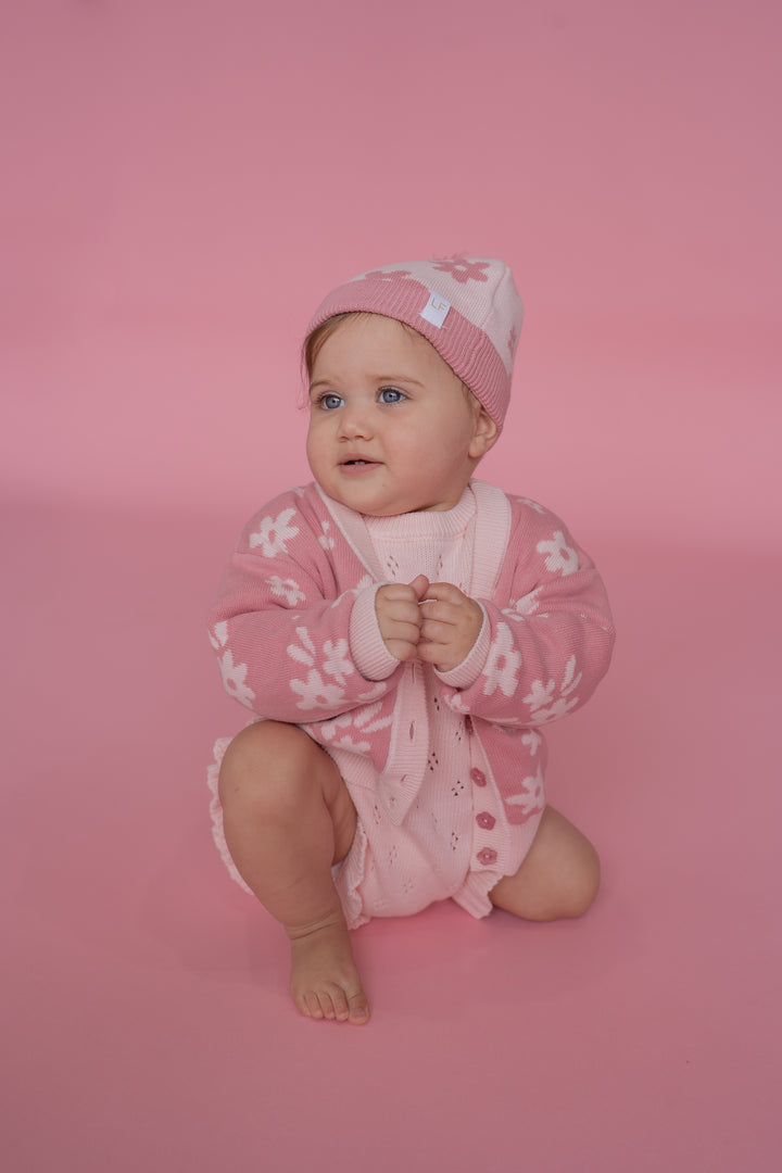 Knitted Cardigan | Daisy Floral Strawberry