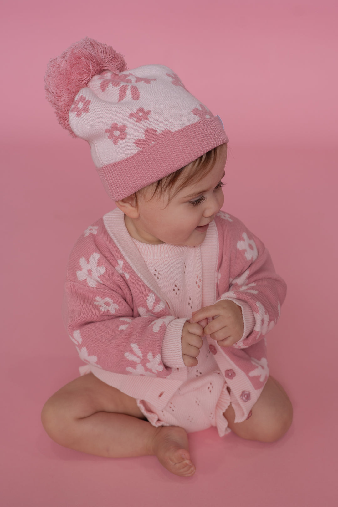 Knitted Cardigan | Daisy Floral Strawberry