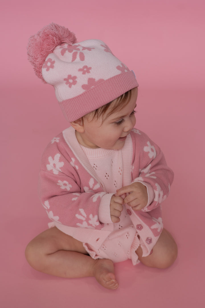 Knitted Cardigan | Daisy Floral Strawberry