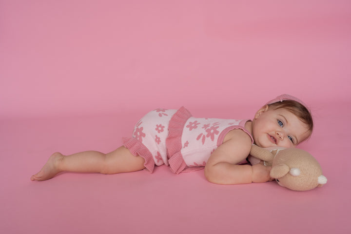 Knit Summer Set | Daisy Floral Strawberry