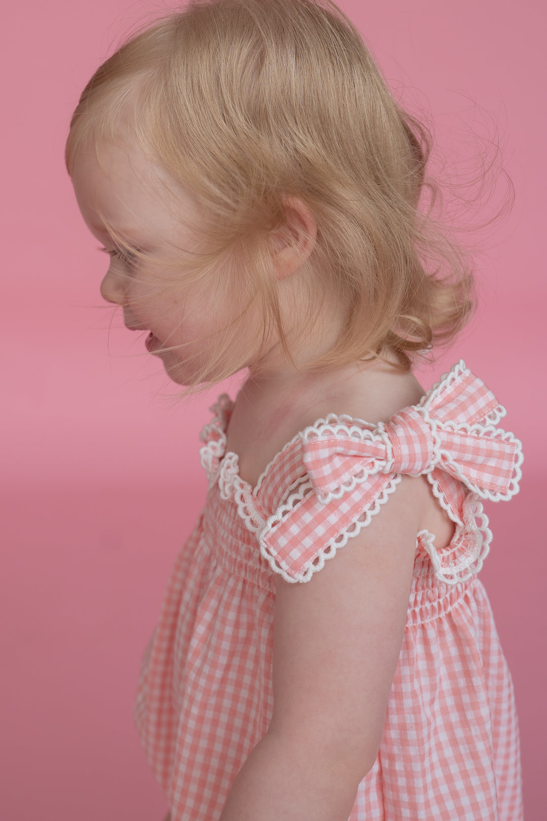 Tie Bubble Romper | Pink Gingham