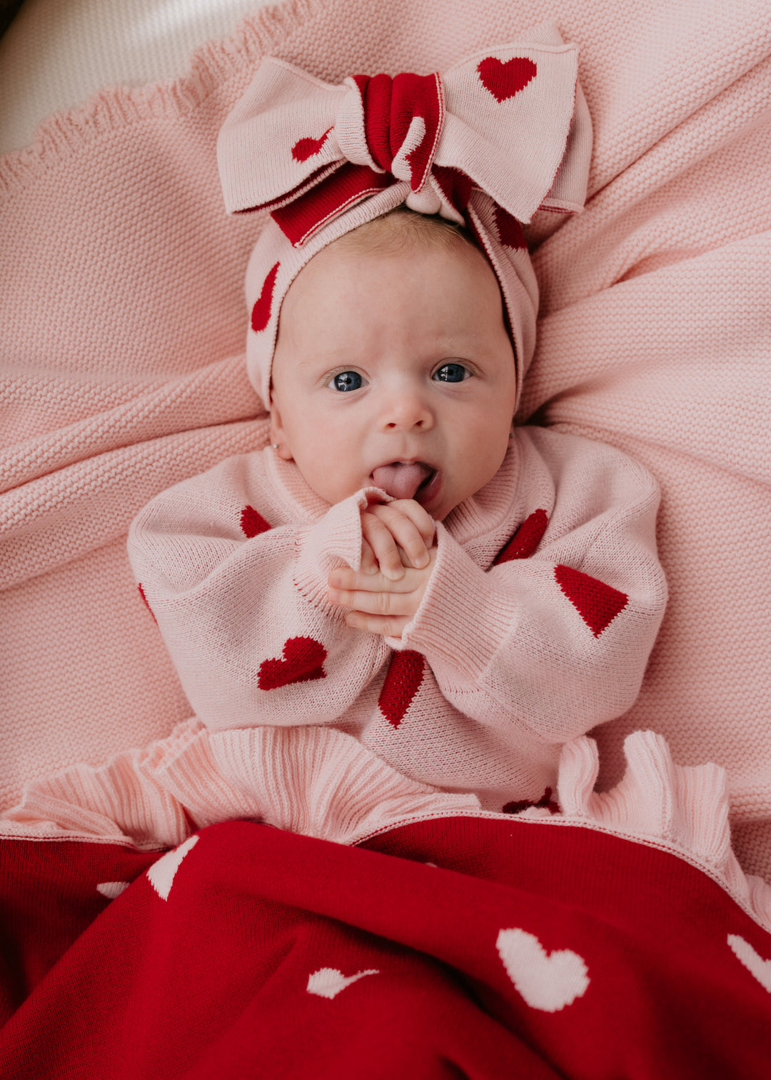 Knit Romper | Red Hearts