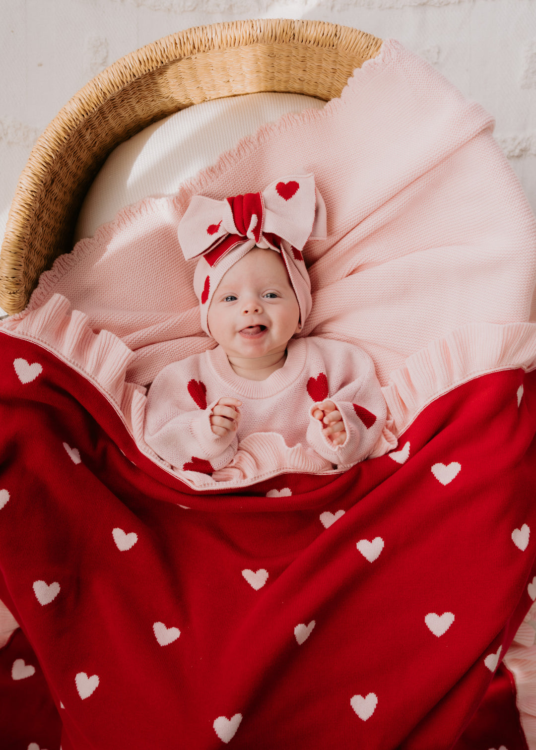Frill Knit Blanket | Red Hearts