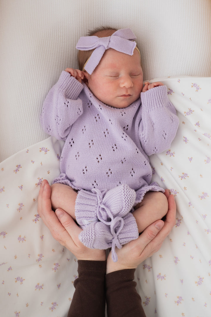 Frill Knit Pointelle Romper | Pastel Lilac