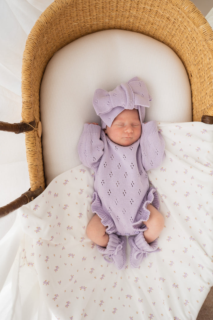 Frill Knit Pointelle Romper | Pastel Lilac