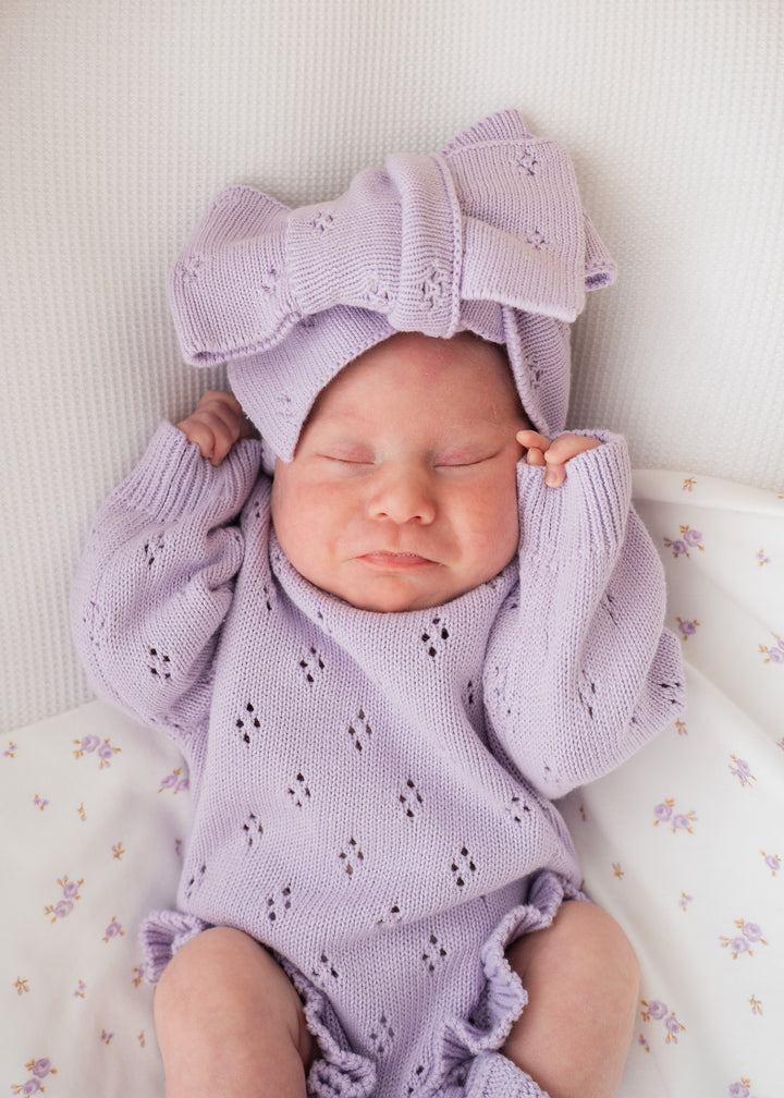 Knitted Oversized Topknot | Pastel Lilac Pointelle