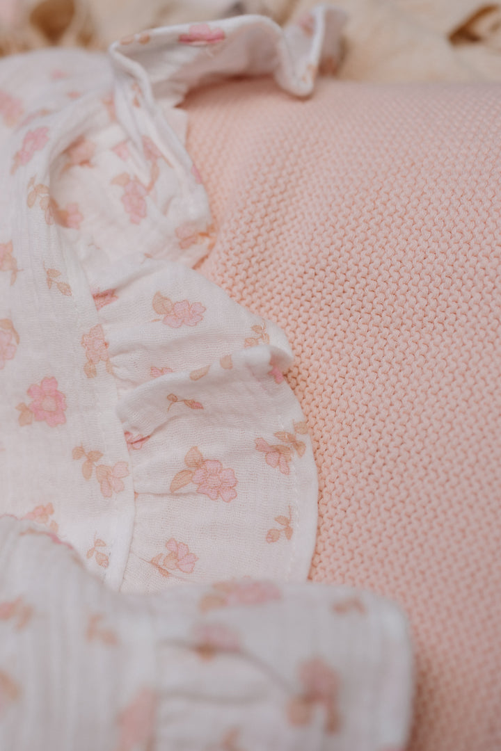 Frill Muslin Blanket | Peach Ditsy Floral