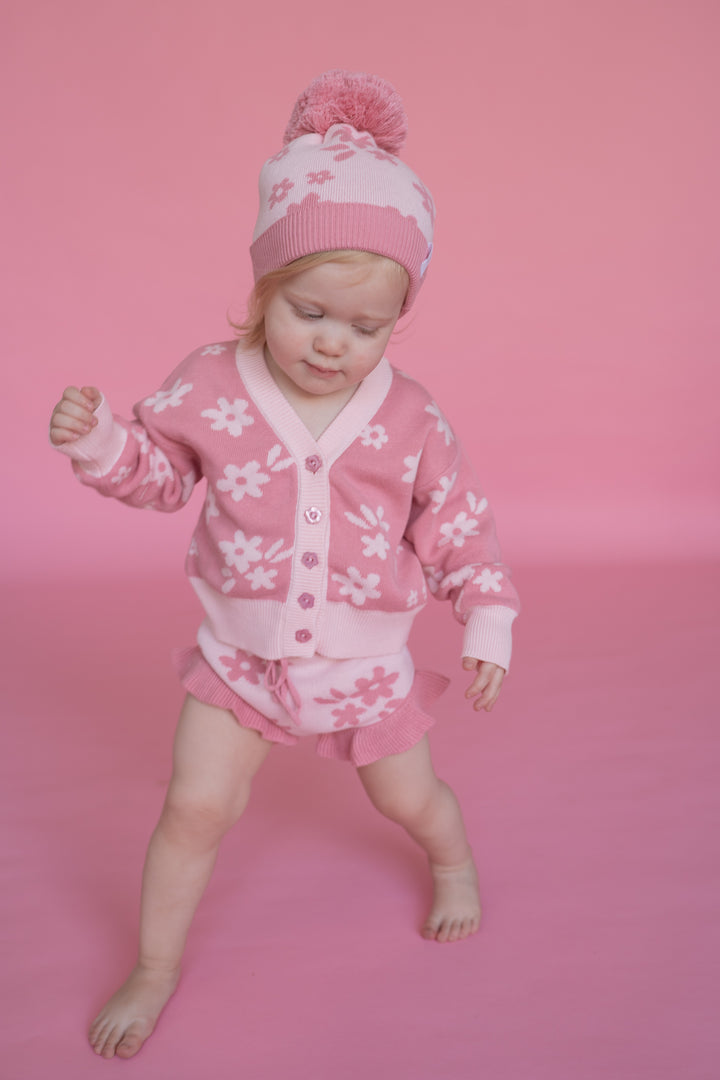 Knitted Cardigan | Daisy Floral Strawberry