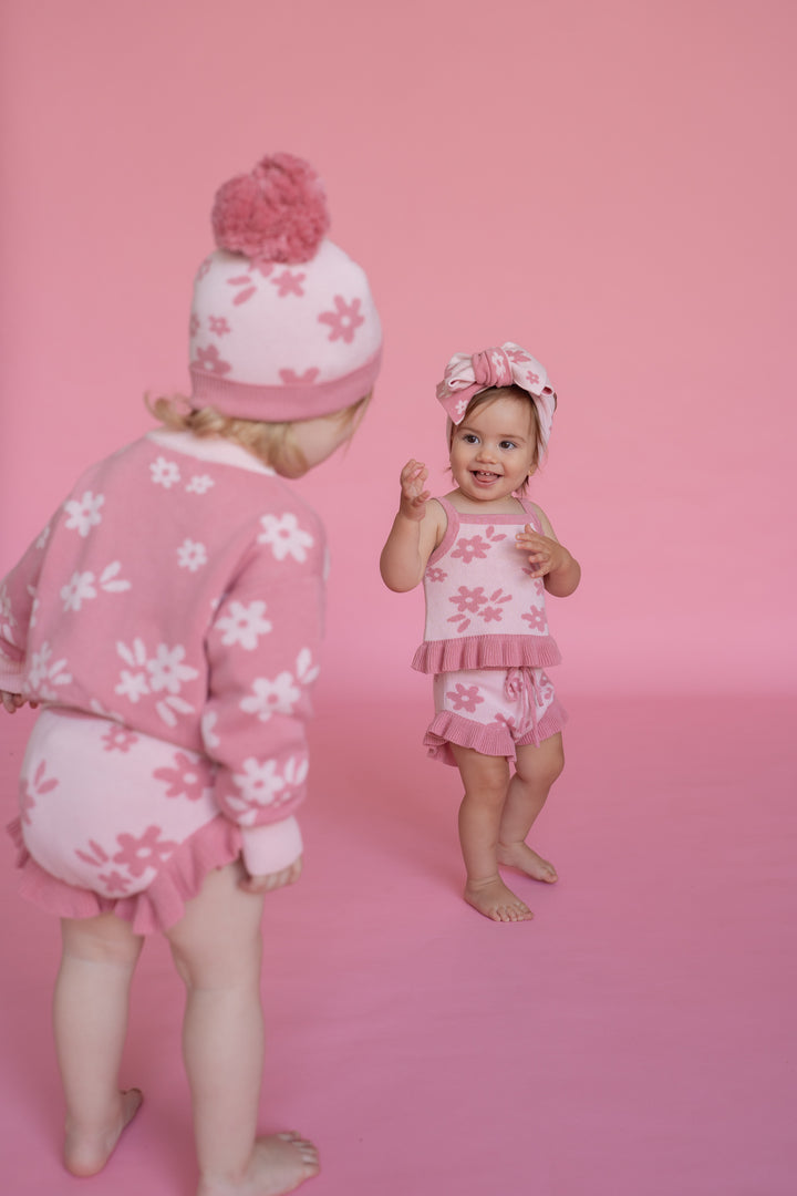 Knitted Cardigan | Daisy Floral Strawberry