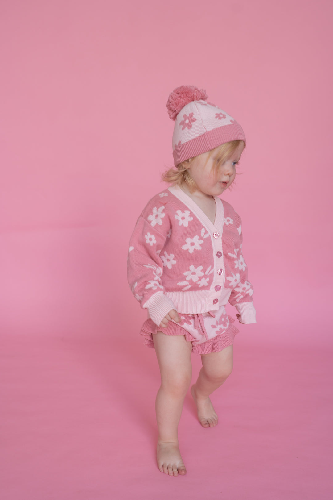 Knitted Cardigan | Daisy Floral Strawberry