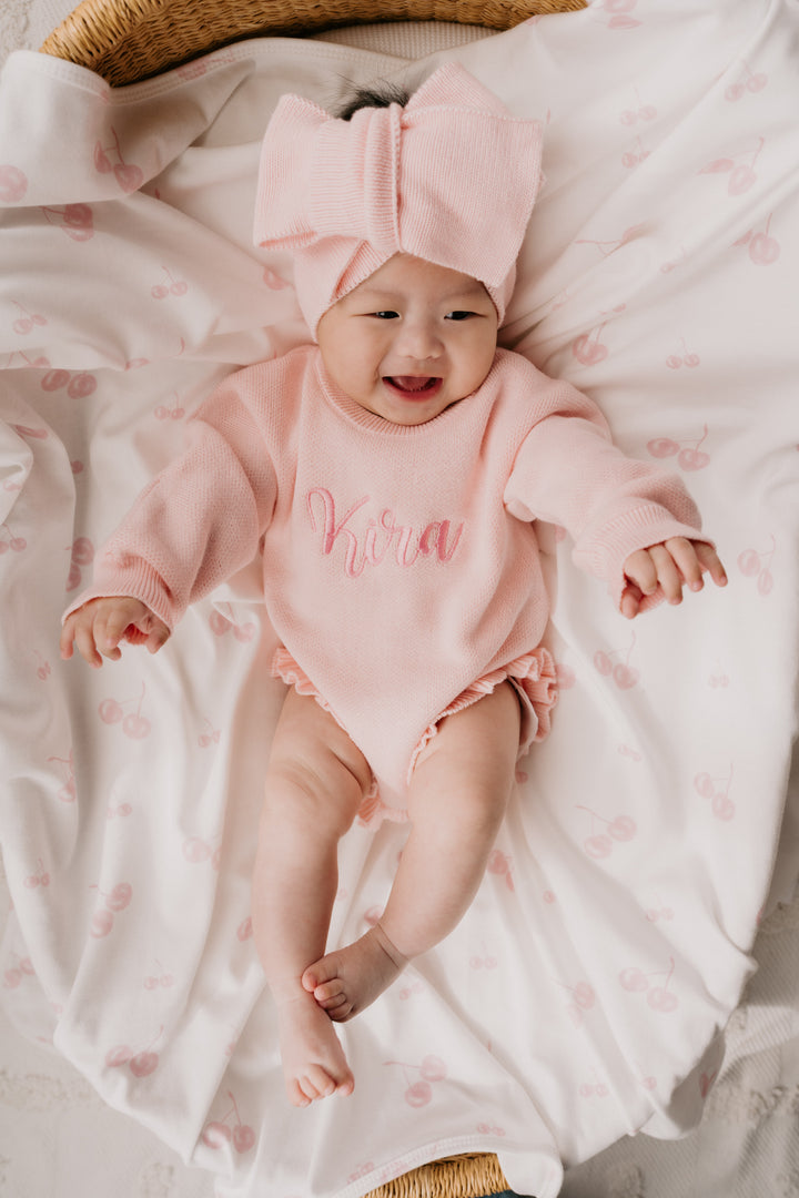 Frill Knit Romper | Baby Pink