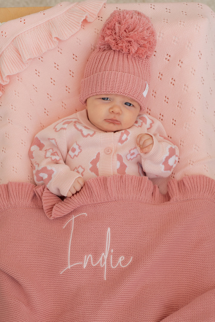 Knitted Pom Beanie | Strawberry