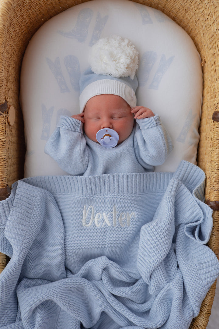 Heirloom Border Knit Blanket | Sky Blue