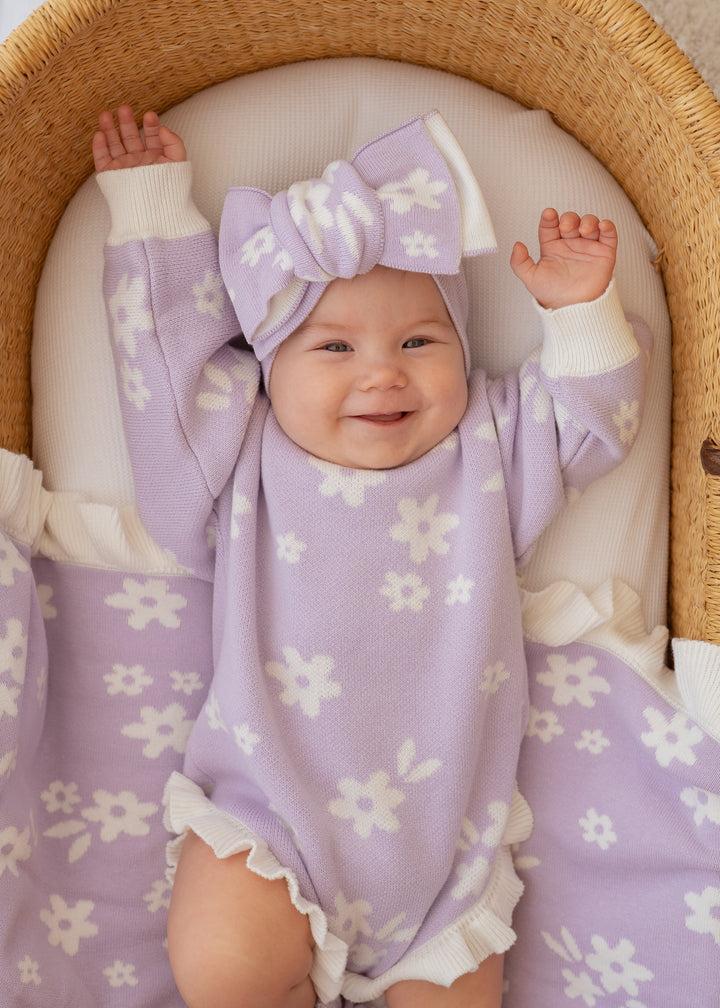 Frill Knit Romper | Daisy Floral Lilac