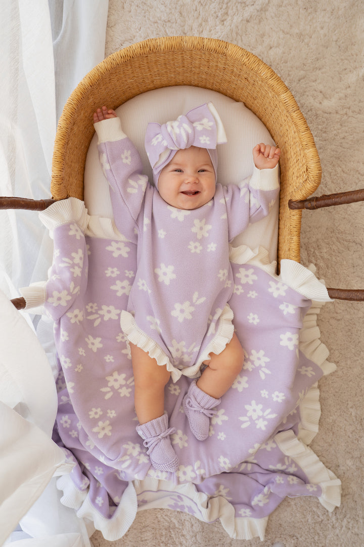 Frill Knit Blanket | Daisy Floral Lilac