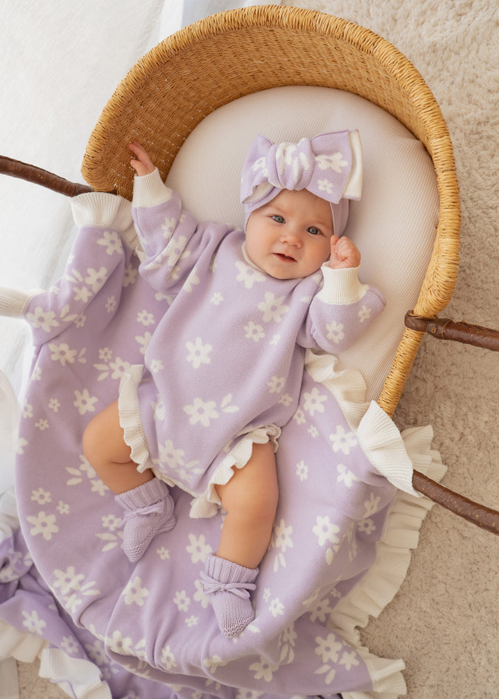 Frill Knit Romper | Daisy Floral Lilac
