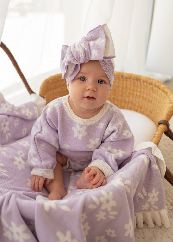 Frill Knit Romper | Daisy Floral Lilac