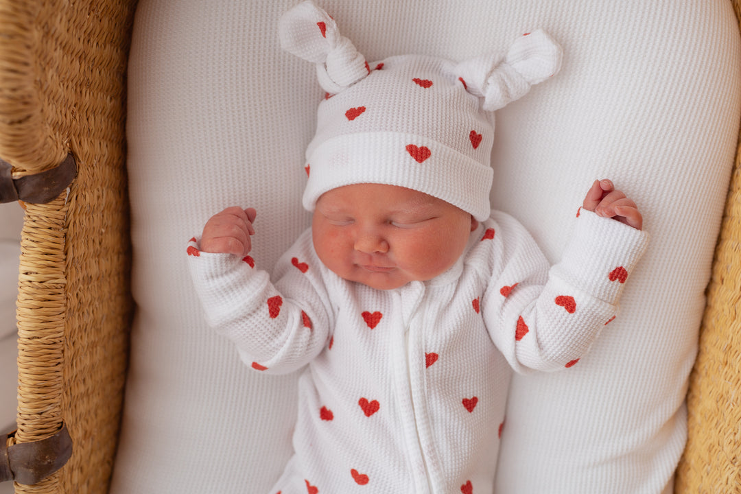 Double Knot Beanie | Red Hearts Waffle