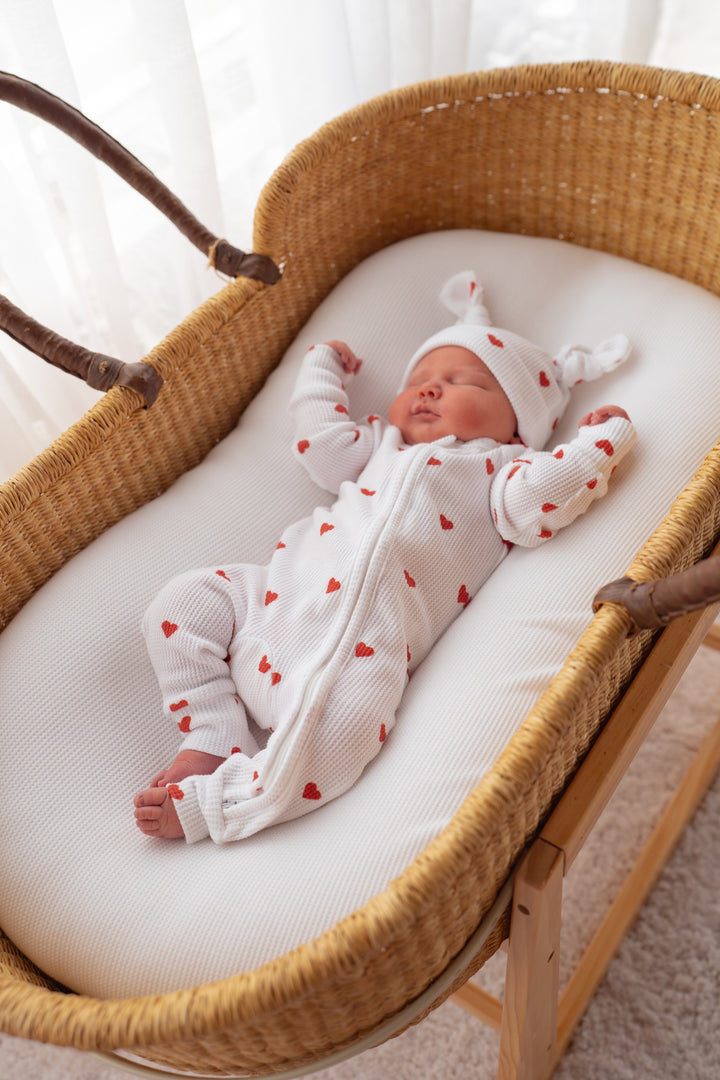 Zip Romper | Red Hearts Waffle (NO FRILL)