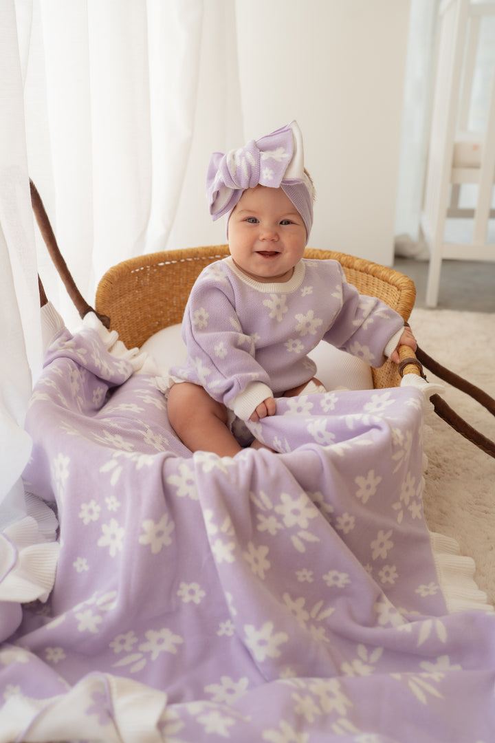 Frill Knit Blanket | Daisy Floral Lilac