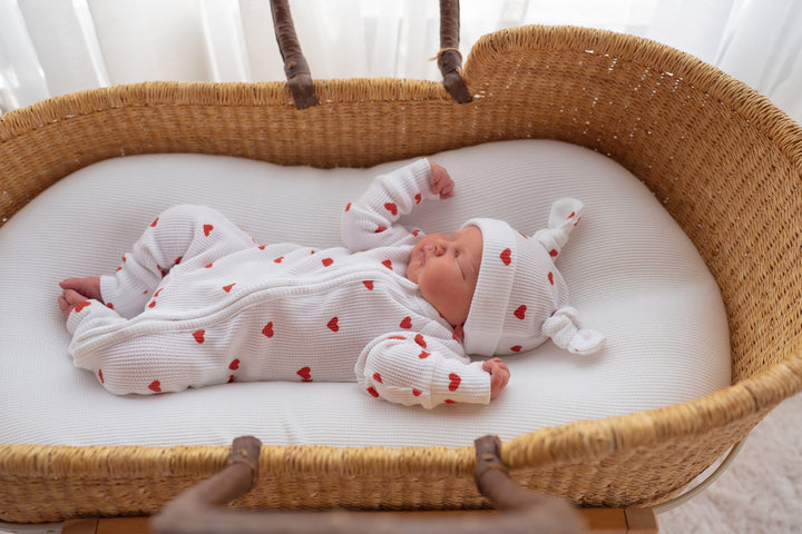 Zip Romper | Red Hearts Waffle (NO FRILL)