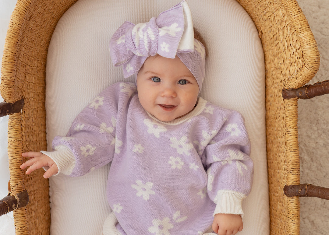 Frill Knit Romper | Daisy Floral Lilac