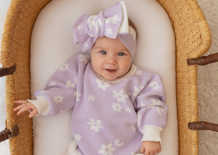 Frill Knit Romper | Daisy Floral Lilac