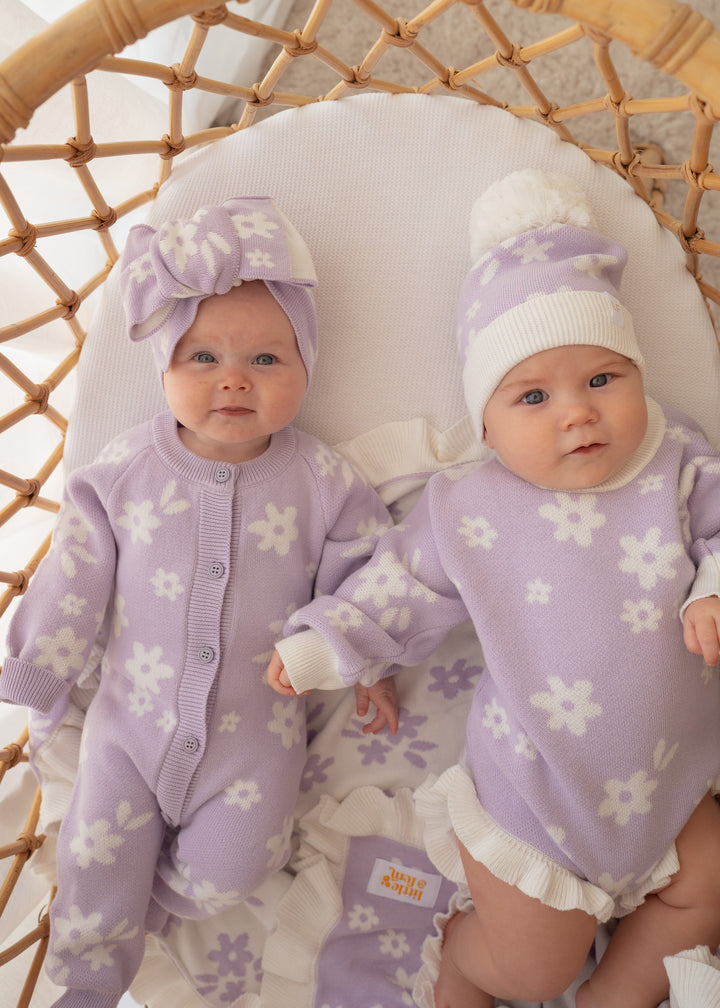 Frill Knit Romper | Daisy Floral Lilac