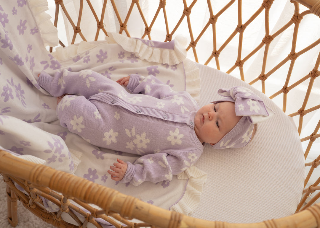 Frill Knit Blanket | Daisy Floral Lilac