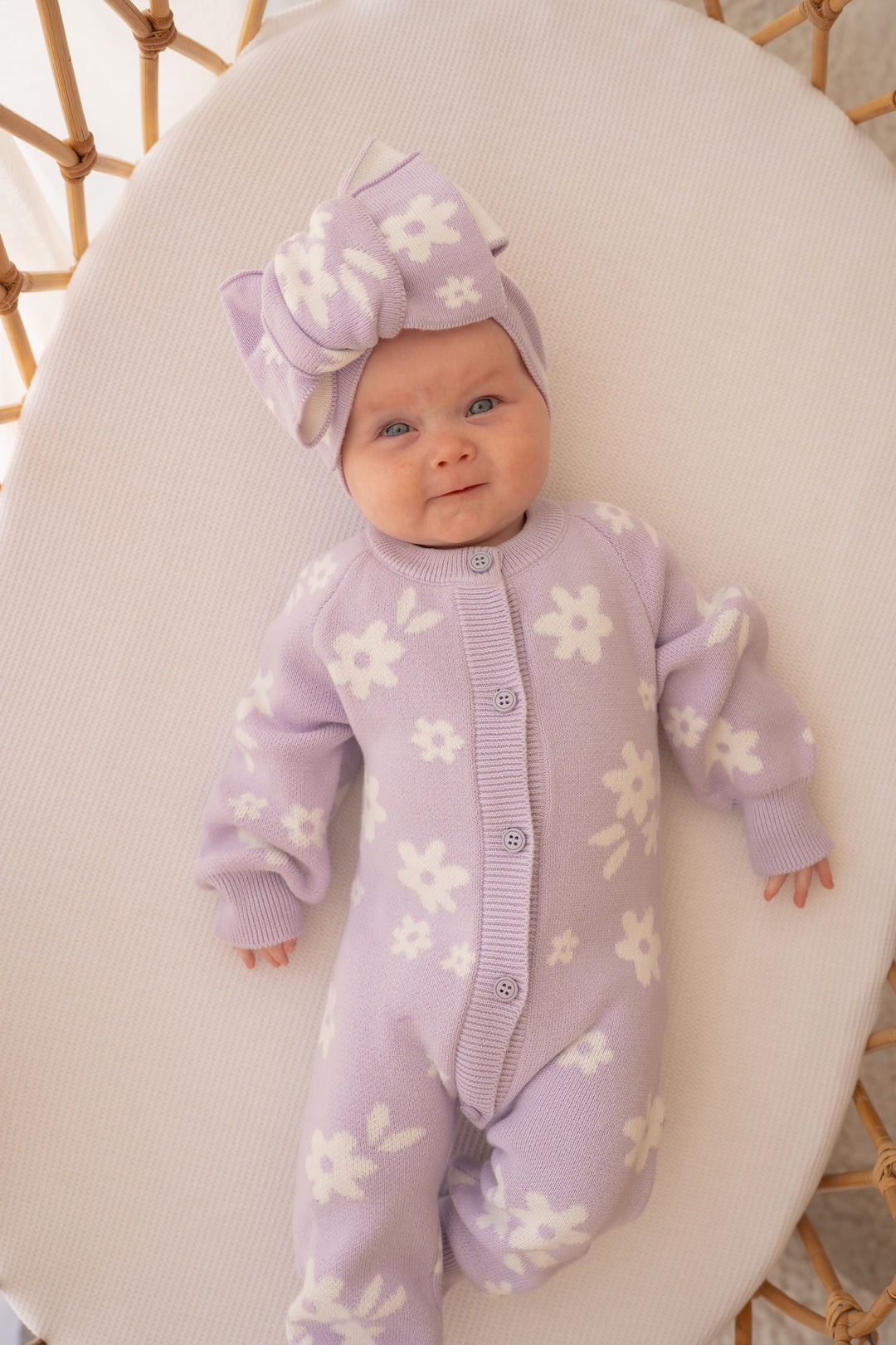 Knitted Oversized Topknot | Daisy Floral Lilac