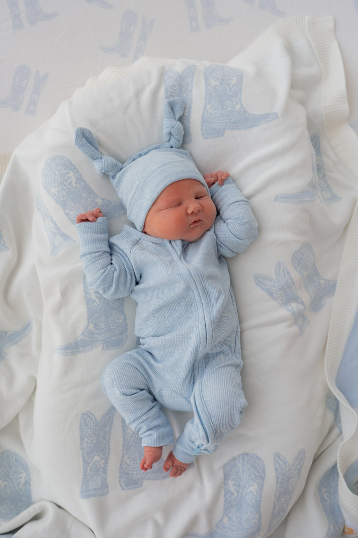 Zip Romper | Ocean Blue Rib