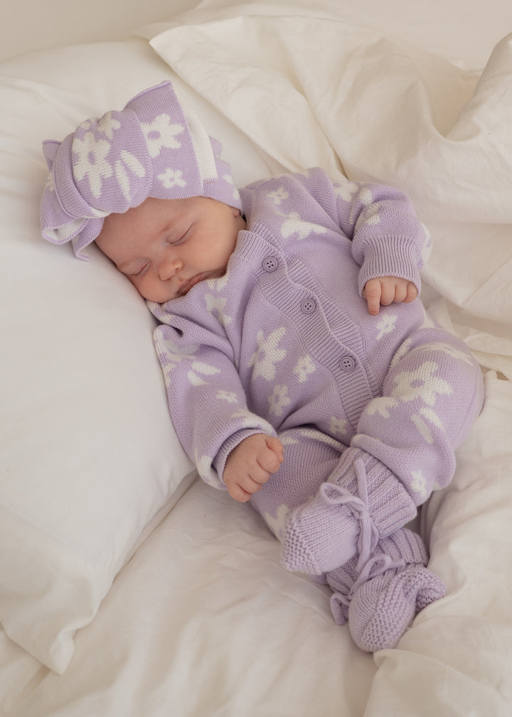 Knitted Oversized Topknot | Daisy Floral Lilac