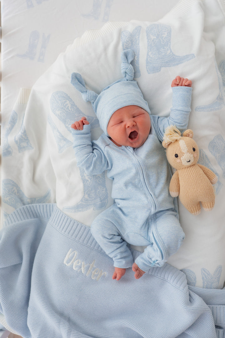 Zip Romper | Ocean Blue Rib