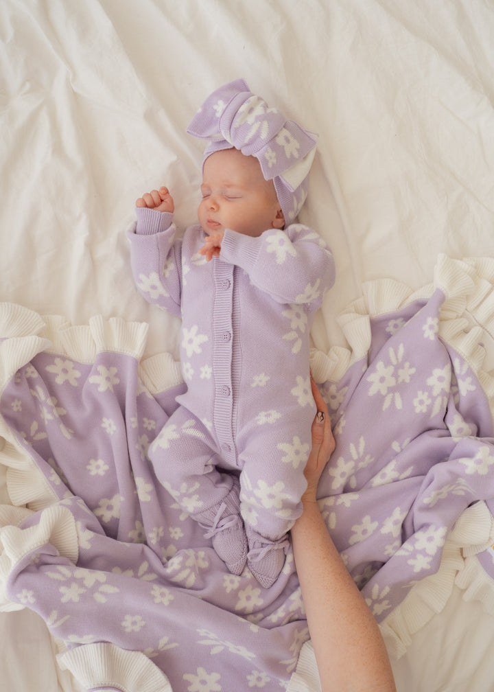 Frill Knit Blanket | Daisy Floral Lilac