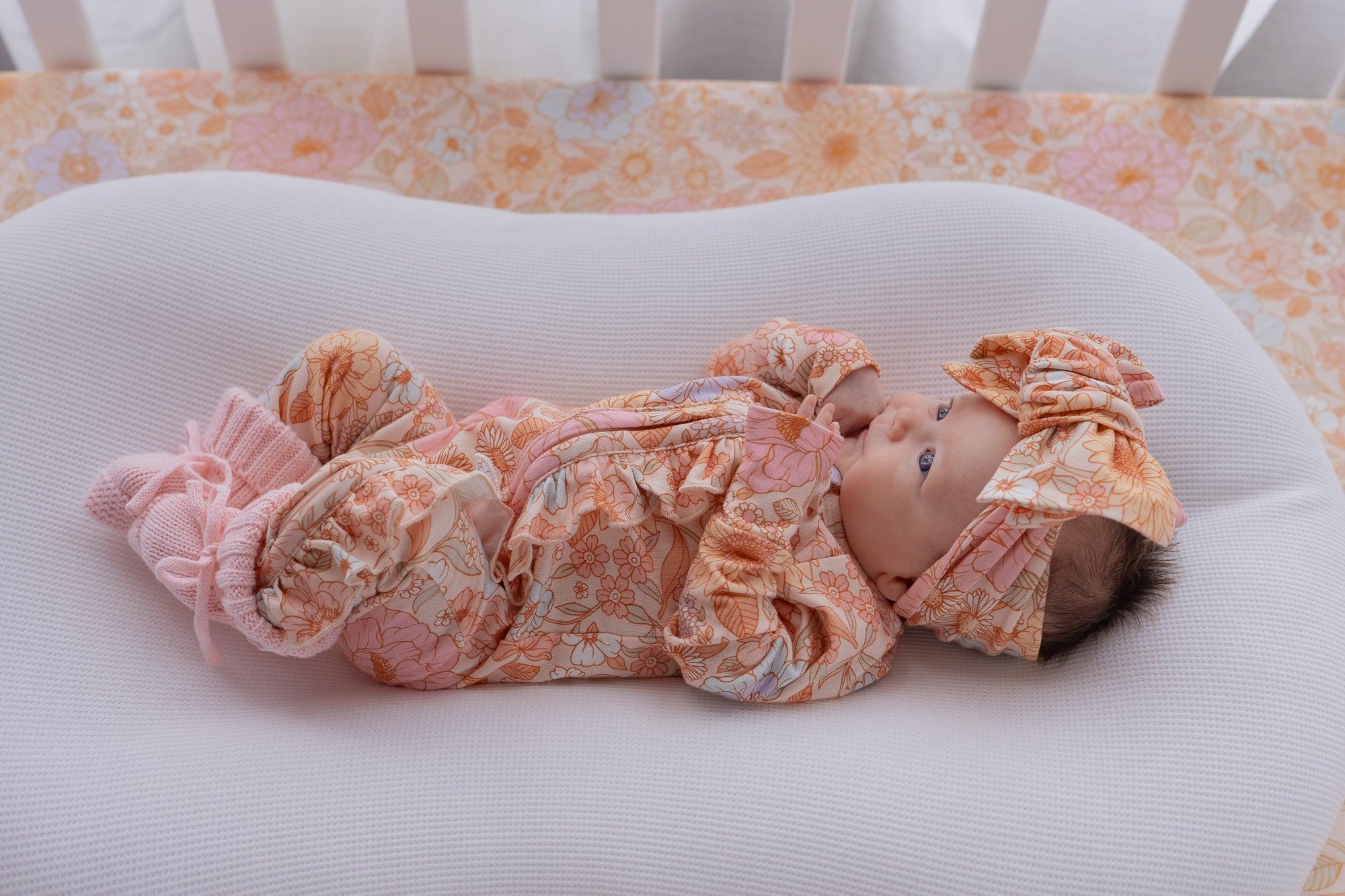 Frill Zip Romper | Pastel Bloom – Little and Fern