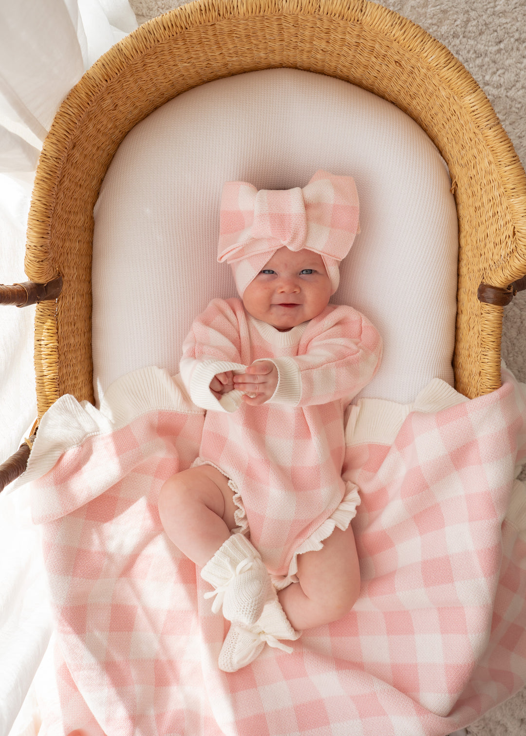 Frill Knit Blanket | Pink Gingham