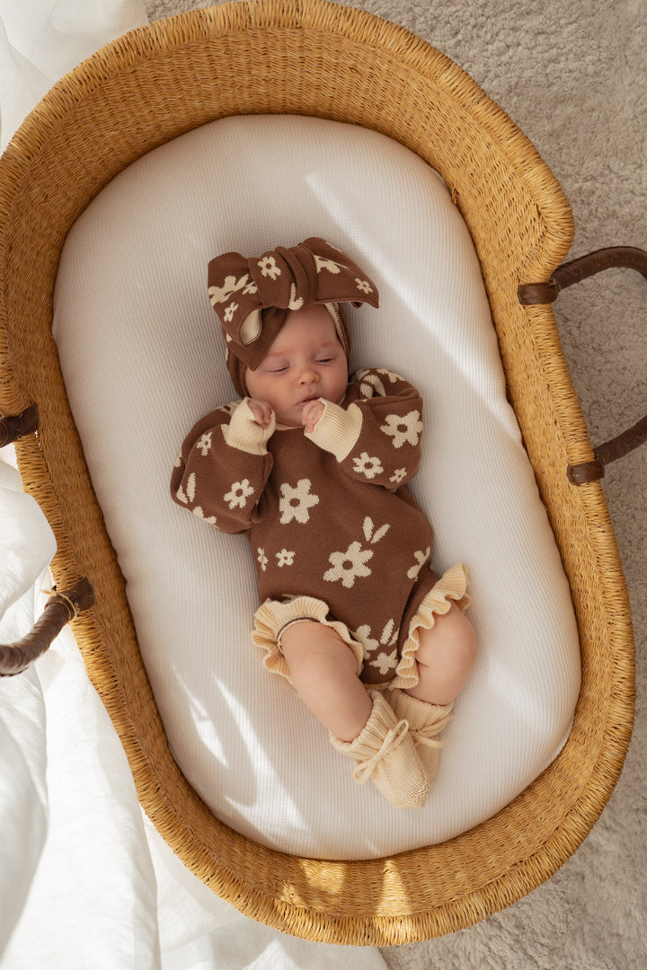 Frill Knit Romper | Daisy Floral Chocolate
