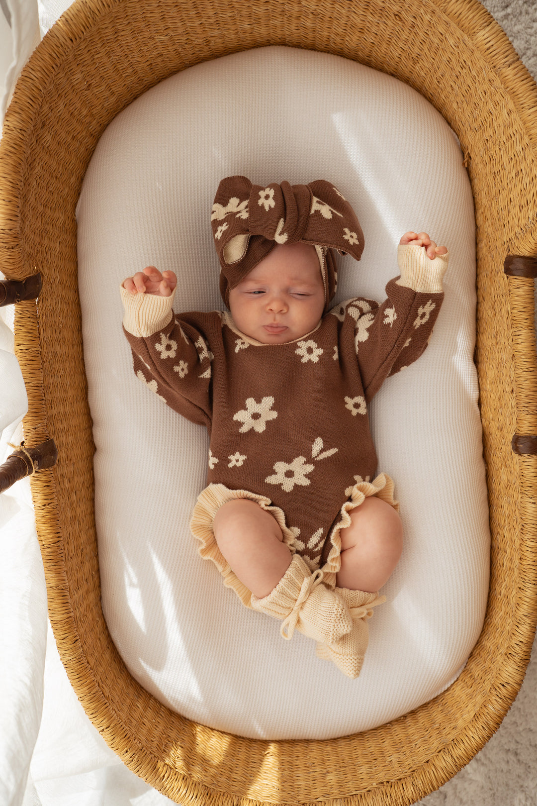 Frill Knit Romper | Daisy Floral Chocolate