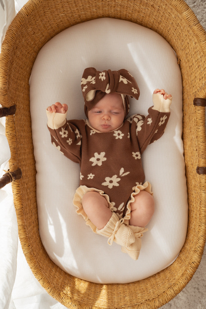 Frill Knit Romper | Daisy Floral Chocolate
