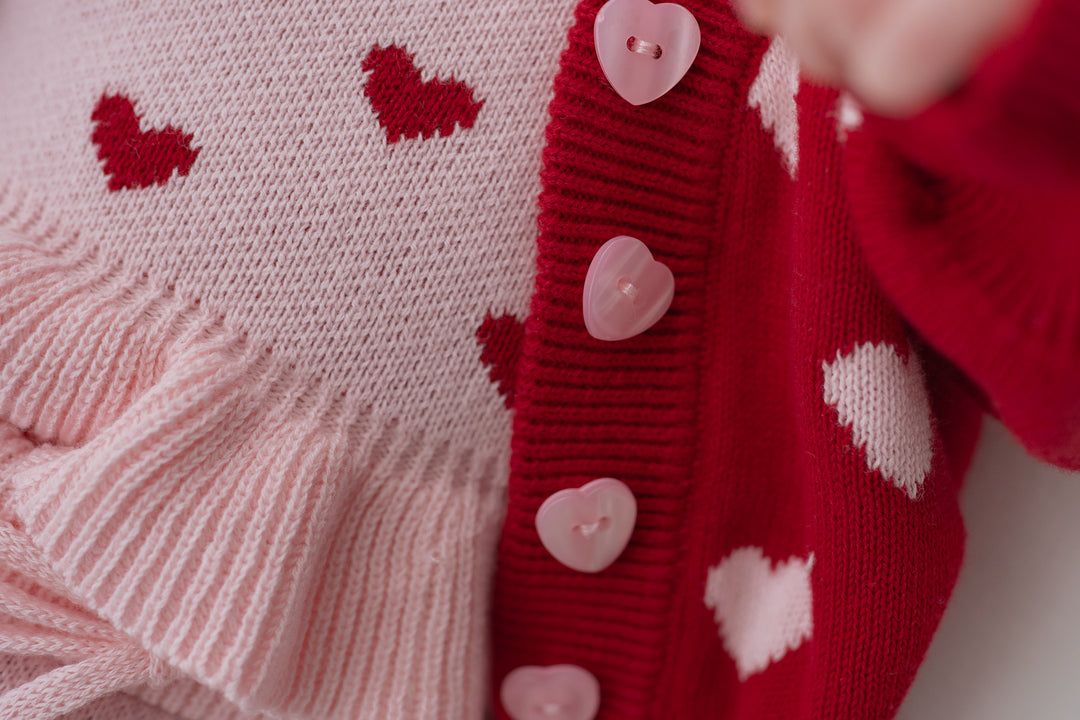 Knitted Cardigan | Red Hearts