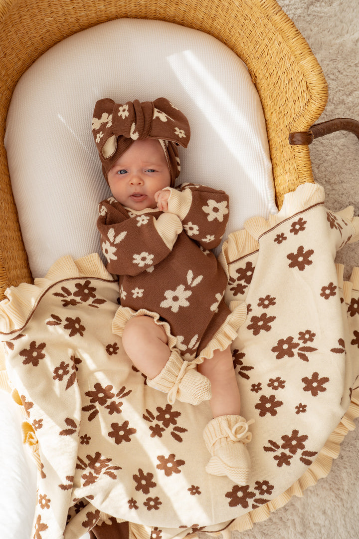 Frill Knit Romper | Daisy Floral Chocolate