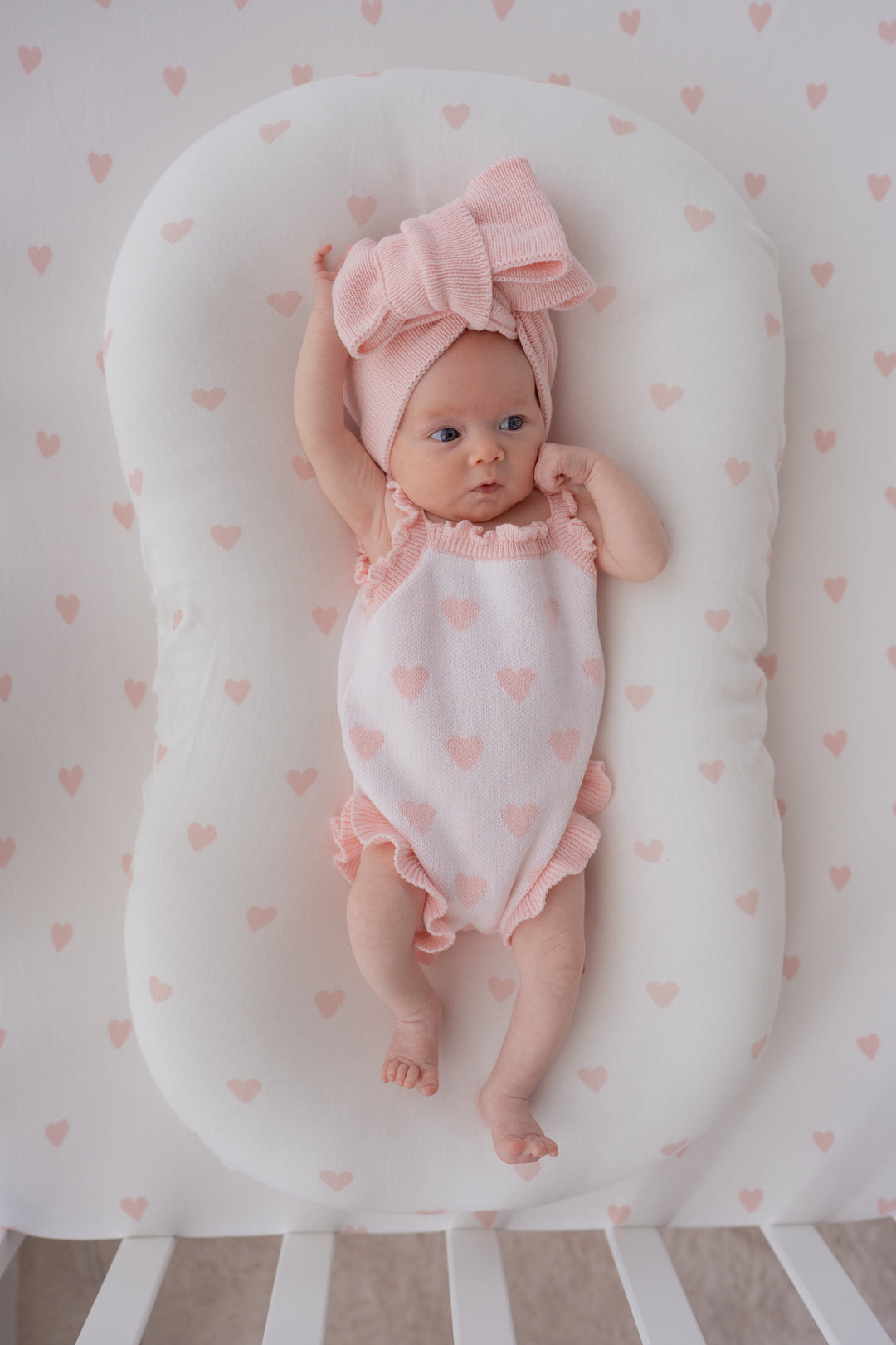 Knit Singlet Romper | Pink Hearts