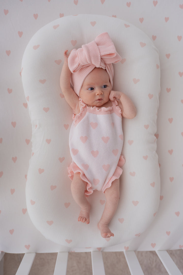 Knit Singlet Romper | Pink Hearts